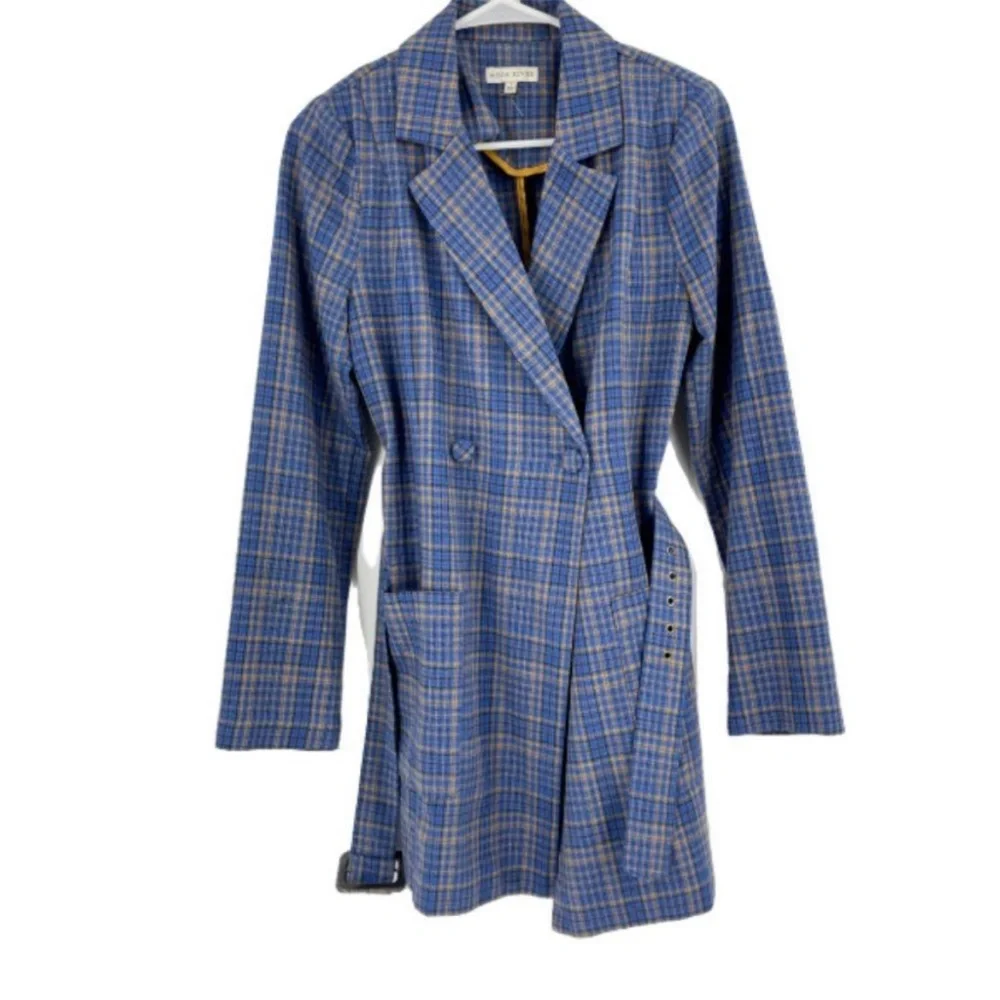 Moon River Plaid Trench Coat - Picture 1 of 5